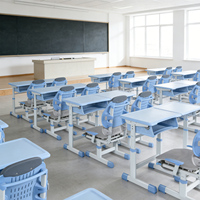 Ensemble de bureaux et chaises réglables en hauteur au design moderne pour la pause déjeuner et le repos des élèves en classe