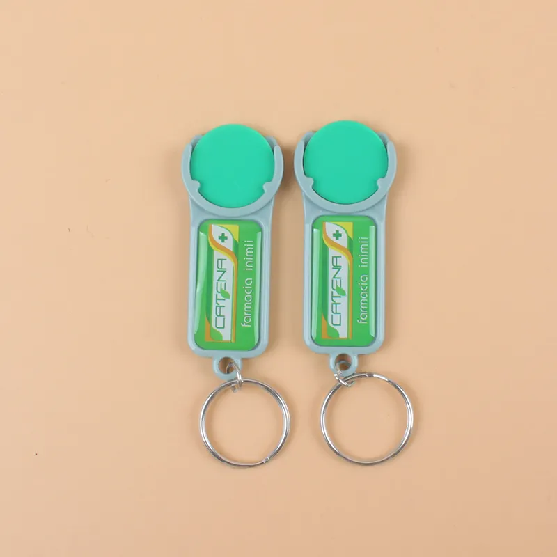 Factory wholesale supermarket shopping trolley coin holder plastic keychain custom keyring