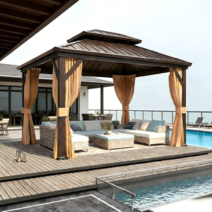 Pavillon extérieur résidentiel en aluminium robuste, gazebo à double toit métallique, imperméable, écologique, pergola <span class=keywords><strong>de</strong></span> cour, auvent d'hôtel - Product Image 2