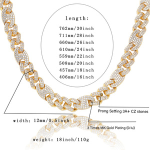 สร้อยคอทองแดง 12 มม. สไตล์ฮิปฮอป ลายจมูกหมู แบบคิวบา สำหรับยุโรปและสหรัฐอเมริกา พร้อมตัวล็อกแบบเปิด-ปิดสามต่อหนึ่ง ประดับเพชรซิร์คอน ขายส่ง - Product Image 4