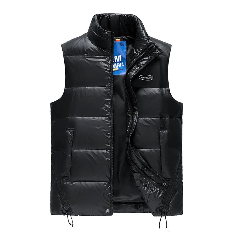 Mens Nylon Down Vest Lightweight Quilted Utility Puffer Waistcoat Outdoor Sleeveless Down Coat Wadded Gilet for Man