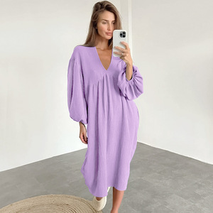 Camicia da Notte Kimono da Donna in Mussola di Cotone 100%, Manica Tre Quarti, Scollo a V, Traspirante, Estiva, Taglie Forti, <span class=keywords><strong>Moda</strong></span> <span class=keywords><strong>Premaman</strong></span> - Product Image 5