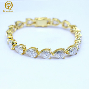 Luxury Jewelry <b>Mens</b> Bracelet 10k Gold Lab Grown Diamonds Tennis Chains 6.5inches 5*8mm Pear Cut Diamond Tennis Bracelet - Product Image 4