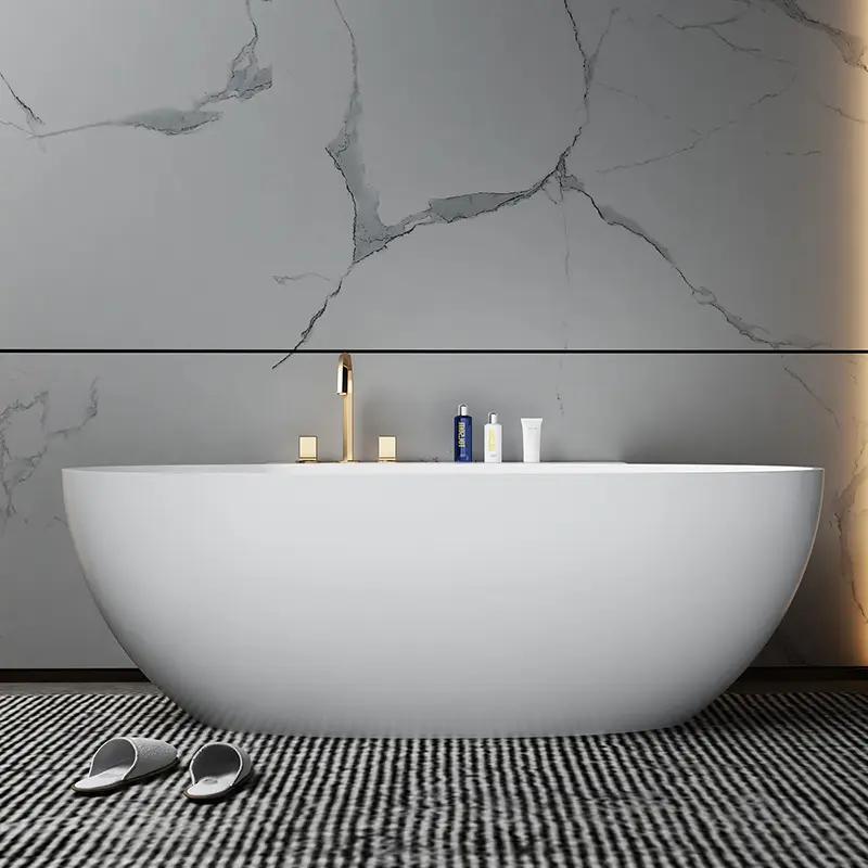 Soild Surface Free Standing Freestanding Matt Black or White Artificial Stone Bathtubs