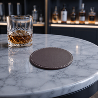 Sous-verres en cuir PU de haute qualité avec logo personnalisé, antidérapants, ronds, ensemble de sous-verres pour boissons