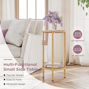 Combohome Mesa de centro de mimbre de melamina de madera redonda y dos mesas de extremo Juego de mesa de centro de cuerda de fibra natural Bohemia - Product Image 3