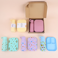 Boîte à lunch en silicone sans BPA pour enfants avec couvercle anti-fuite, écologique, compatible micro-ondes, 3 compartiments