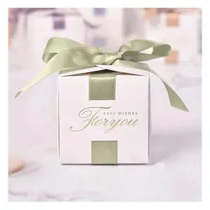 Boîte cadeau personnalisée de luxe pour mariage, emballage de bonbons avec ruban pour les invités, vente en gros