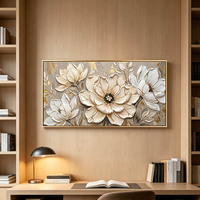 Tableau mural moderne en toile texturée 3D avec motifs floraux, peinture à l'huile de fleurs en feuille d'or de luxe, grande décoration murale abstraite pour salon