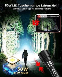 <span class=keywords><strong>Lampe</strong></span> torche tactique <span class=keywords><strong>LED</strong></span> rechargeable à haute luminosité avec écran LCD, zoom réglable, double charge et longue autonomie - Product Image 2