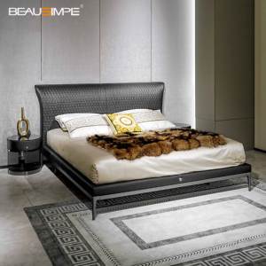 Marco de cama tamaño King y Queen de cuero de diseño italiano moderno de lujo de alta calidad suave para villas muebles para el hogar - Product Image 1