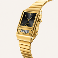 Reloj Analógico-Digital Cuadrado Clásico con Alarma, Unisex, Esfera Multicolor, Caja de Aleación de Zinc, Acero Inoxidable, Resistente al Agua 3BAR