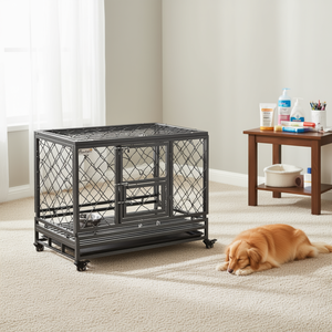 Cage en métal PawHut 365 noire, robuste, avec roulettes et plateau, pour chiens, chats et petits animaux, usage intérieur - Product Image 2