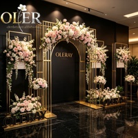 Arche de mariage réutilisable Oler en or avec support, décorations florales artificielles blanches et roses pour cérémonies et événements