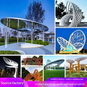 Grande sculpture de couloir moderne en acier inoxydable, structure en acier de forme spéciale, pavillon en forme de feuille d'arbre, modèle 0886, immobilier - Product Image 2
