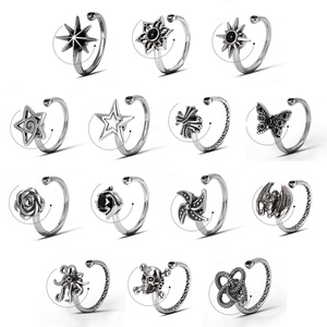 Waterproof 316LStainless Steel <b>Fidget</b> <b>Rings</b> Octopus Shape Retro Texture Open Adjustable Marine Style Jewelry for <b>Men</b> Women Daily - Product Image 1