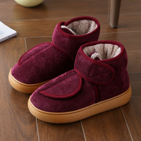 Chaussons unisexes en velours côtelé à enfiler, bout rond, fermeture auto-agrippante, doublure épaisse en fausse fourrure, semelle antidérapante en caoutchouc, bottes d'intérieur chaudes en coton
