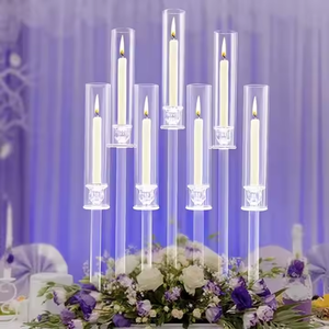 High Quality 7-Arms Wedding Table Centerpieces <strong>Candle</strong> <strong>Holders</strong> Long Stemmed Modern <strong>Glass</strong> Tube Chimney Crystal Candelabra - Product Image 4