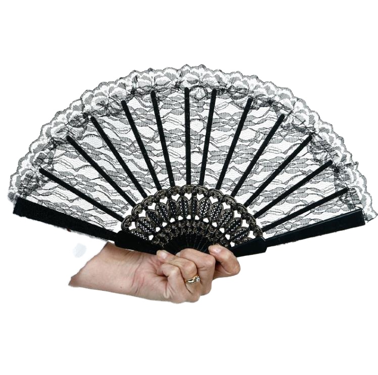 Оптовая продажа, персонализированные пластиковые кружевные тканевые складные вееры для танцев, сувенирные подарки, фотографический реквизит, испанский веер