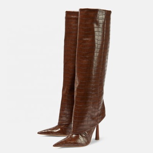 Botas Largas con Estampado de Piedras para Mujer, Tacones Altos, Punta Puntiaguda, Botines Sexys hasta la Rodilla, Superpuestos sobre Zapatos de Tacón de Aguja - Product Image 5