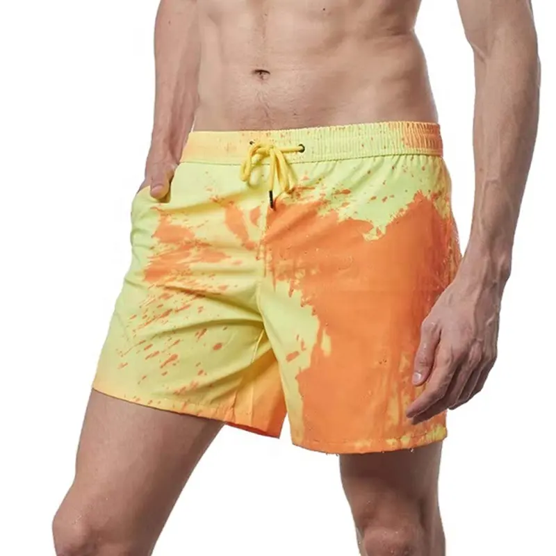 Shorts de praia masculino, shorts de natação para homens com mudança de cor