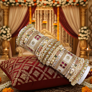 Elegant Handcrafted Kundan Meenakari <b>Bangles</b> <b>Set</b> Openable Design with Pearls Premium Bridal Jewelry - Product Image 3