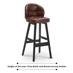 Silla nórdica rústica clásica de cocina alta, taburete de <span class=keywords><strong>Bar</strong></span> de tela de cuero con respaldo, silla negra - Product Image 5