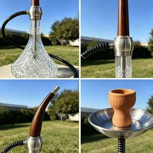 Cachimba de cristal con mango de madera, set de shisha árabe con vástago de aleación de aluminio para bar, salón y viajes - Product Image 6