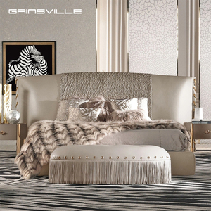 Gainsville King Size Camas de lujo con funda Estilo real Noble Elegante Cama de cuero Queen para apartamento de Villa - Product Image 1