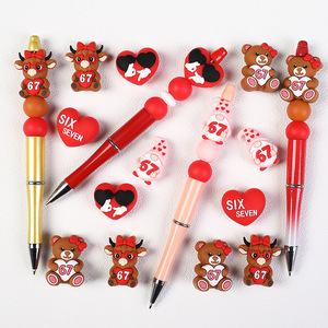 3D Food Grade Silicone Focal Beads Cartoon Cow <b>Cute</b> Animal Children's DIY Teething Pen Beaded <b>Bracelet</b> Accessories - Product Image 2