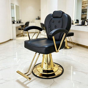 Modern <b>Leather</b> Hydraulic Barber Chair Stainless Steel Round Base Salon Styling Chair With Single Footrest - Product Image 2