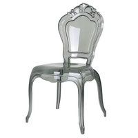 Chaise de salle à manger royale de luxe transparente en plastique polycarbonate résine acrylique princesse Bella baroque mariage pour événement