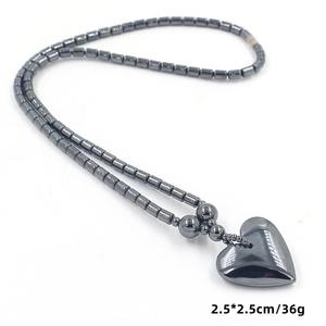 Moda nueva piedra biliar negra con cuentas amor Cruz colgante collar hombres y mujeres personalidad suéter cadena collar - Product Image 3