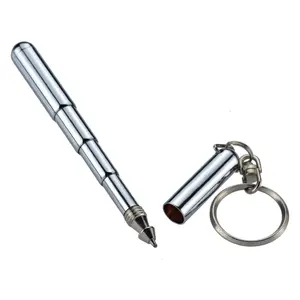 MIni Keychain parts shiny silver coated telescoping pen Key Chain Holder self metal Telepen Key ring