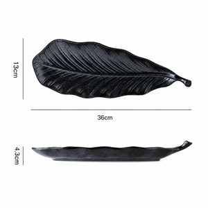 Assiette de service vintage en céramique en forme de feuille, créative, longue, rétro, pour sushi, vaisselle, résistante au lave-vaisselle, pour gâteaux, desserts, fruits - Product Image 6