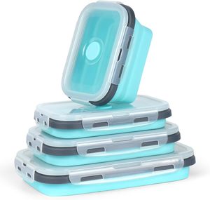 Recipientes para Almacenar Alimentos con Tapas, 4 Piezas, Recipientes de Silicona Plegables para Lonchera, Herméticos, Aptos para Congelador y Microondas - Product Image 1