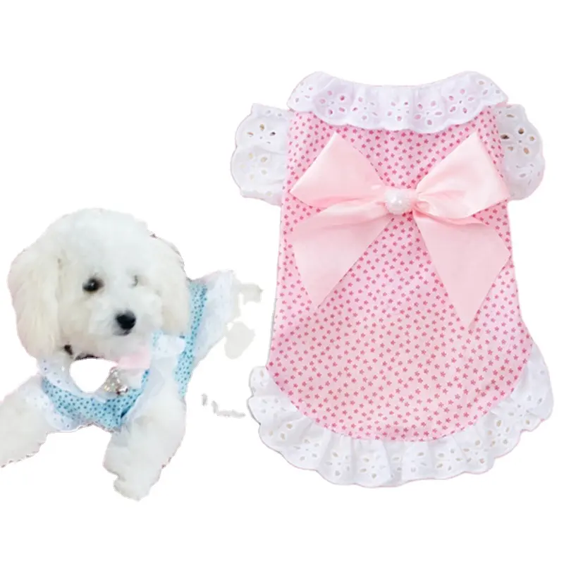 Cotton Ren Hoa Bow Pet Dog Dress Cho Chó Nhỏ Mùa Hè Chihuahua Pug Yorkie Quần Áo Puppy Mèo Quần Áo Chó Wedding Dresses