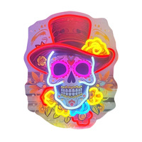Insegna LED Neon Rossa/Bianca/Gialla a Forma di Teschio con Cappello, Luce Decorativa di Halloween, Luce Notturna per Soggiorno e Camera da Letto, Classificazione IP67