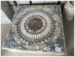 Mosaico in Ardesia Colorata Durevole all'Ingrosso, Medaglione Rotondo con Design Personalizzato, Pietra <span class=keywords><strong>per</strong></span> Pavimentazione Esterna e <span class=keywords><strong>Giardino</strong></span> - Product Image 4