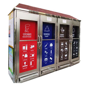 Collecteur de déchets en acier inoxydable à quatre compartiments pour le tri et le stockage des déchets - Product Image 1