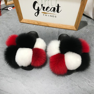 2021 yeni rakun kürk terlik PVC plaj ayakkabısı gerçek tilki kürkü EVA sandalet nefes alabilen ve kabarık bayanlar moda kürk terlik - Product Image 4