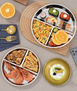 Plateau de repas à grille en acier inoxydable 304 Assiette quantitative à trois grilles Plateau de repas réducteur de <span class=keywords><strong>graisse</strong></span> pour adultes Taille des ensembles - Product Image 2