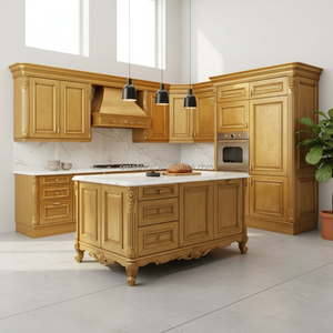 Juego de Muebles de Cocina de Madera Maciza Neoclásica de Lujo OE-FASHION con Acabado Dorado e Isla de Mármol para Proyectos de Villas - Product Image 3