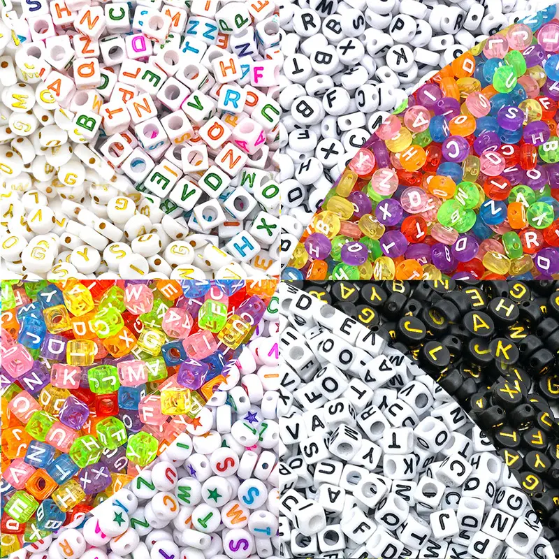 Acrylic Plastic Lucite Beads Colorful Square Round Flat A-Z Letter Alphabet Beads for DIY Handmade Craft Bracelet Earring Making