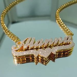 Collier pendentif personnalisé en acier inoxydable plaqué or, double couche, cœur mat, gravure de nom, tendance mode TD, cadeau - Product Image 4