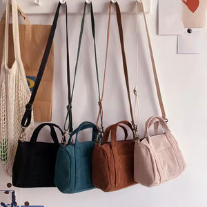 2024最新卸売RTSレディース無地トートバッグ財布ショルダーバッグクロスボディストライプコーデュロイハンドバッグ - Product Image 6