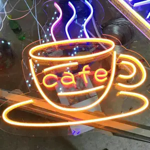 Lampu Dinding Restoran Tanda Kopi Batu Keras, Kafe Luar Ruangan Tanda Kata Neon Logo Apa Pun untuk Toko Kafe