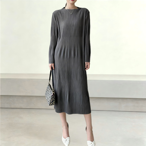 Vestido Miyake Plisado <span class=keywords><strong>para</strong></span> Mujer, Color Sólido, Estilo Minimalista, <span class=keywords><strong>Vestidos</strong></span> Casuales, Talla Única, Venta al por Mayor <span class=keywords><strong>de</strong></span> Fábrica, ODM OEM - Product Image 1