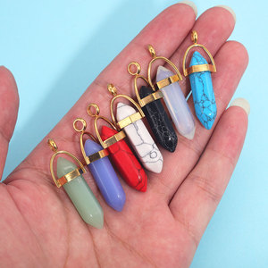 จี้หินรูปหกเหลี่ยม |   กรอบสแตนเลสเคลือบทอง PVD |   จี้ห้อยคอทำจากหิน - Product Image 4