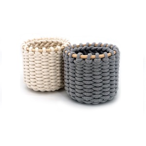wholesale white woven cotton rope plant storage basket